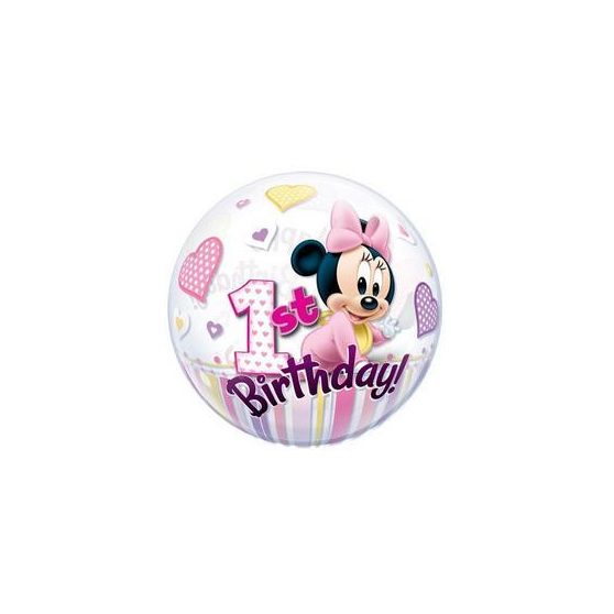 Bubbles/ Buborék lufi, Happy 1st Birthday, Minnie 22"/56cm
