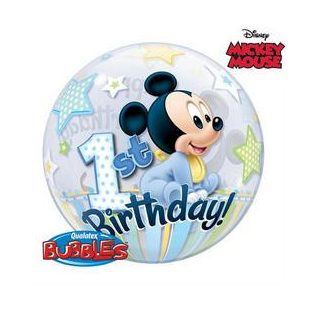   Bubbles/ Buborék lufi, Happy 1st Birthday, Mickey , 22"/56cm