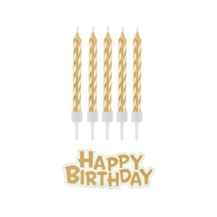   ARANY TORTAGYERTYA SZETT, SZÁL GYETYÁK + HAPPY BIRTHDAY FELIRAT