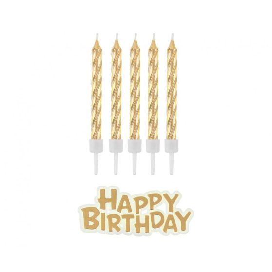 ARANY TORTAGYERTYA SZETT, SZÁL GYETYÁK + HAPPY BIRTHDAY FELIRAT