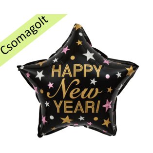 FEKETE CSILLAG FÓLIA LUFI HAPPY NEW YEAR FELIRATTAL