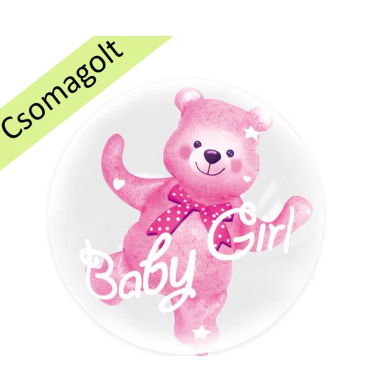 RÓZSASZÍN MACIS FÓLIA LUFI BABY GIRL FELIRATTAL