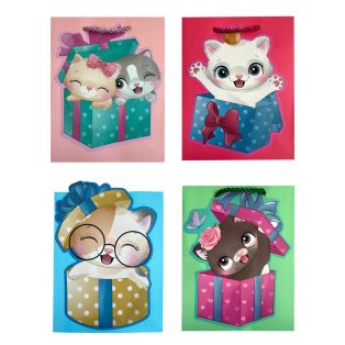   ZSINÓRFÜLES AJÁNDÉKTÁSKA CICA MINTÁVAL, 4 FÉLE, KÖZEPES