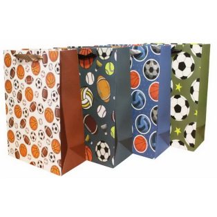 SZALAGFÜLES AJÁNDÉKTÁSKA LABDA MINTÁVAL, 4 FÉLE, NAGY