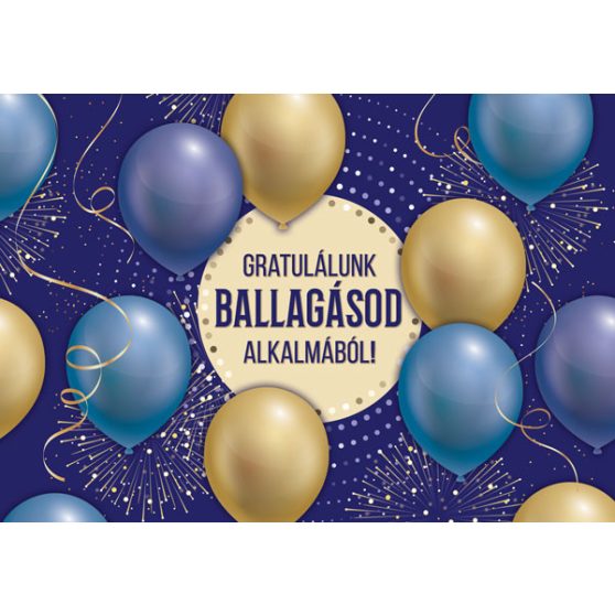 ÜDVÖZLŐLAP BORÍTÉKKAL BALLAGÁSRA, KÉK ARANY LUFIK