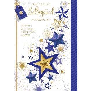 ÜDVÖZLŐLAP BORÍTÉKKAL BALLAGÁSRA, KÉK CSILLAGOS