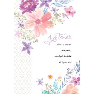 ÜDVÖZLŐLAP BORÍTÉKKAL TANÁRNAK, VIRÁGOS