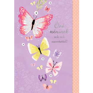 ÜDVÖZLŐLAP BORÍTÉKKAL ÓVÓNŐNEK, PILLANGÓS