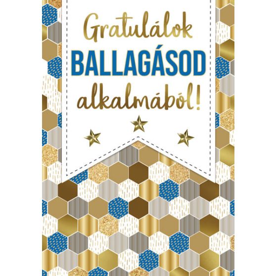 ÜDVÖZLŐLAP BORÍTÉKKAL BALLAGÁSRA, FEHÉR-KÉK-ARANY