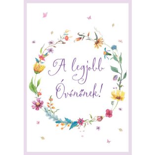 ÜDVÖZLŐLAP BORÍTÉKKAL ÓVÓNŐNEK, VIRÁGOS