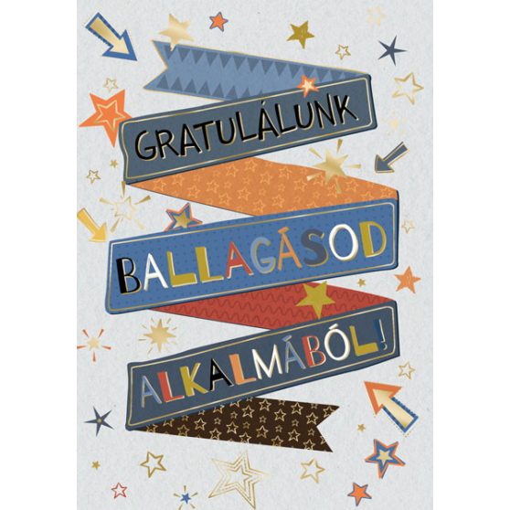ÜDVÖZLŐLAP BORÍTÉKKAL BALLAGÁSRA, FELIRATOS SZALAG