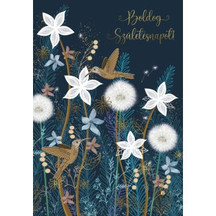   ÜDVÖZLŐLAP BORÍTÉKKAL SZÜLETÉSNAPRA, VIRÁGOK ÉS MADARAK