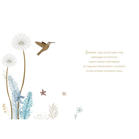 ÜDVÖZLŐLAP BORÍTÉKKAL SZÜLETÉSNAPRA, VIRÁGOK ÉS MADARAK