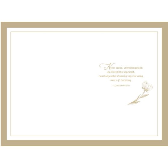 ÁLLÍTHATÓ ÉVSZÁMOS ÜDVÖZLŐLAP BORÍTÉKKAL ÉVFORDULÓRA, ARANY VIRÁGOS