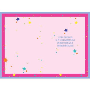   ÜDVÖZLŐLAP BORÍTÉKKAL SZÜLETÉSNAPRA ÁLLÍTHATÓ ÉVSZÁMMAL, RÓZSASZÍN LUFIS