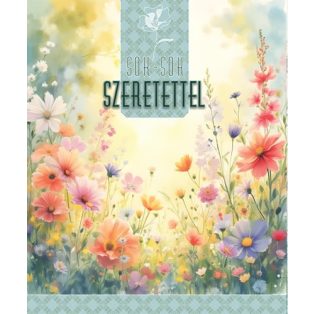  ZSINÓRFÜLES AJÁNDÉKTÁSKA SOK SZERETETTEL FELIRATTAL, VIRÁGOS, KÖZEPES