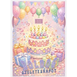   ÉVSZÁMOZHATÓ ÜDVÖZLŐLAP BORÍTÉKKAL SZÜLETÉSNAPRA, TORTA ÉS AJÁNDÉKOK