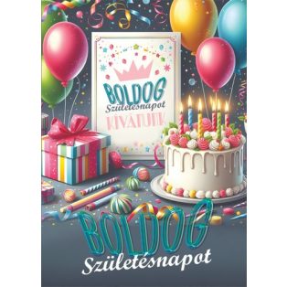 ÜDVÖZLŐLAP BORÍTÉKKAL SZÜLETÉSNAPRA, TORTA ÉS LUFIK