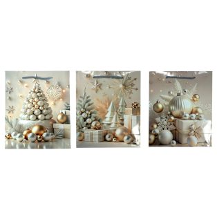   ZSINÓRFÜLES AJÁNDÉKTÁSKA KARÁCSONYRA, ARANY-EZÜST DÍSZEK, KÖZEPES