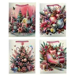   ZSINÓRFÜLES AJÁNDÉKTÁSKA KARÁCSONYRA, RÓZSASZÍN, KÖZEPES