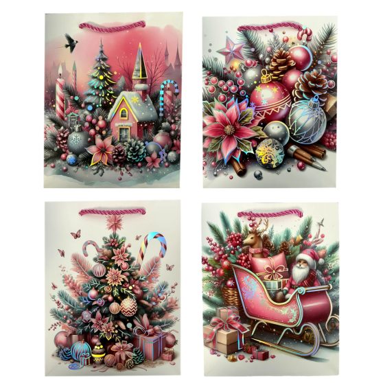 ZSINÓRFÜLES AJÁNDÉKTÁSKA KARÁCSONYRA, RÓZSASZÍN, NAGY