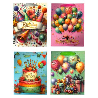   SZALAGFÜLES AJÁNDÉKTÁSKA SZÜLETÉSNAPRA, 4 FÉLE, KÖZEPES