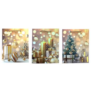   ZSINÓRFÜLES AJÁNDÉKTÁSKA KARÁCSONYRA, ARANY DÍSZEK, KÖZEPES