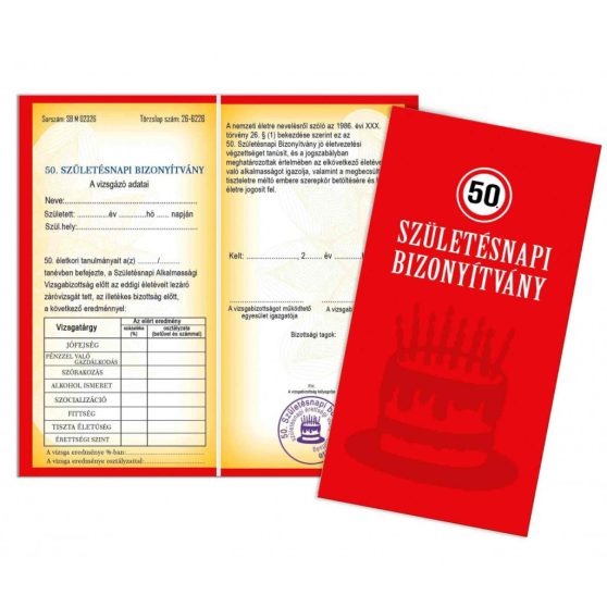 50. SZÜLINAPI BIZONYÍTVÁNY