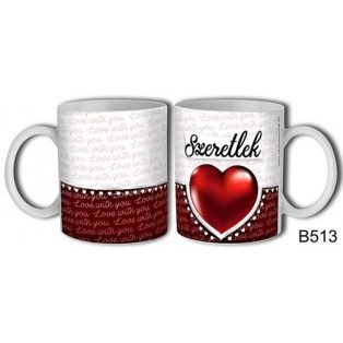 SZÍV MINTÁS KERÁMIA BÖGRE SZERETLEK FELIRATTAL