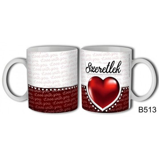 SZÍV MINTÁS KERÁMIA BÖGRE SZERETLEK FELIRATTAL