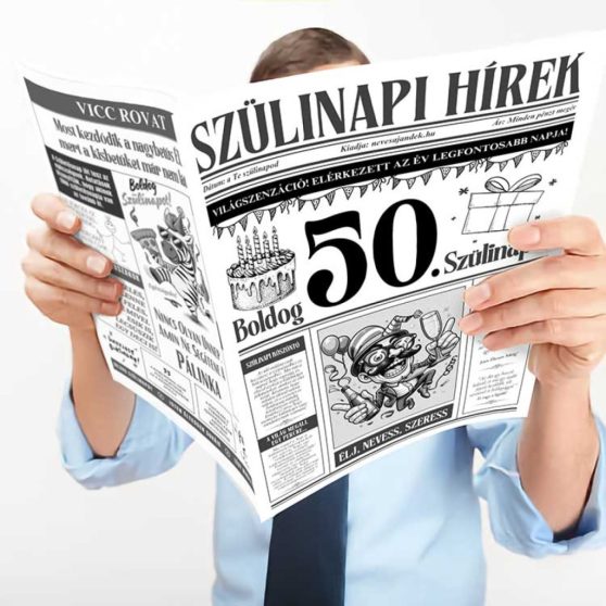VICCES ÚJSÁG 50. SZÜLETÉSNAPRA, BOLDOG 50. SZÜLINAPOT