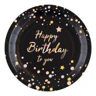 FEKETE PARTI TÁNYÉR HAPPY BIRTHDAY FELIRATTAL