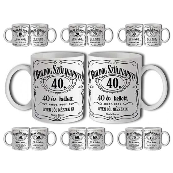 ÉVSZÁMOS KERÁMIA BÖGRE SZÜLETÉSNAPRA, JACK DANIELS MINTÁS
