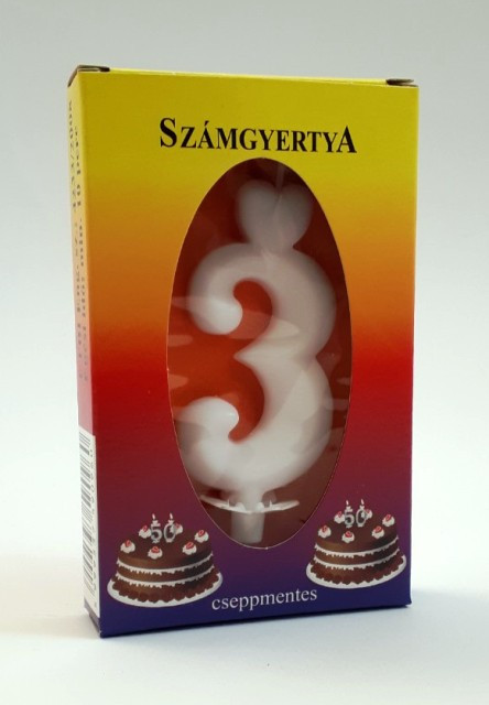SZÁMGYERTYA TORTÁRA, "3", FEHÉR